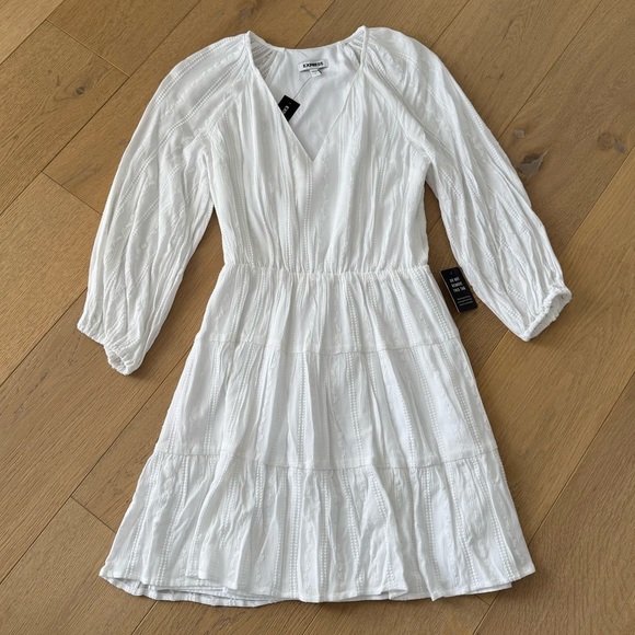 Express Dresses & Skirts - NWT Express White Textured Tiered Dress Long Sleeve Small